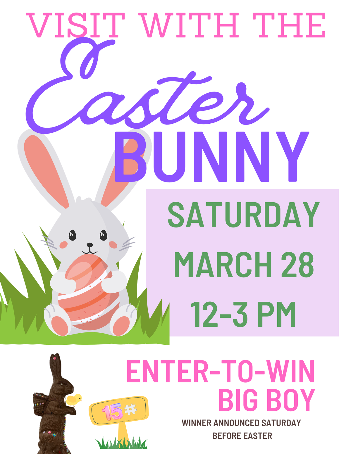 Watson’s Chocolates Hosts Easter Bunny Visit & 15-Pound Chocolate Bunny Raffle