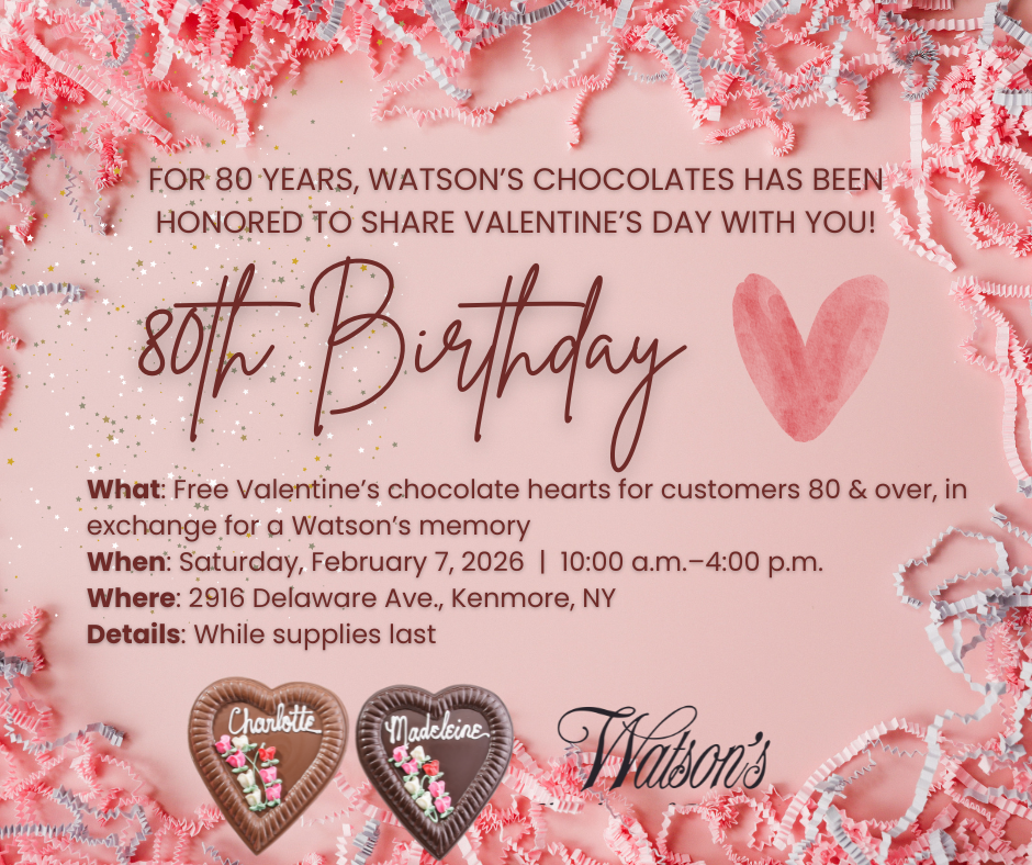 Watson's Chocolates is celebrating 80 years with free Valentine hearts