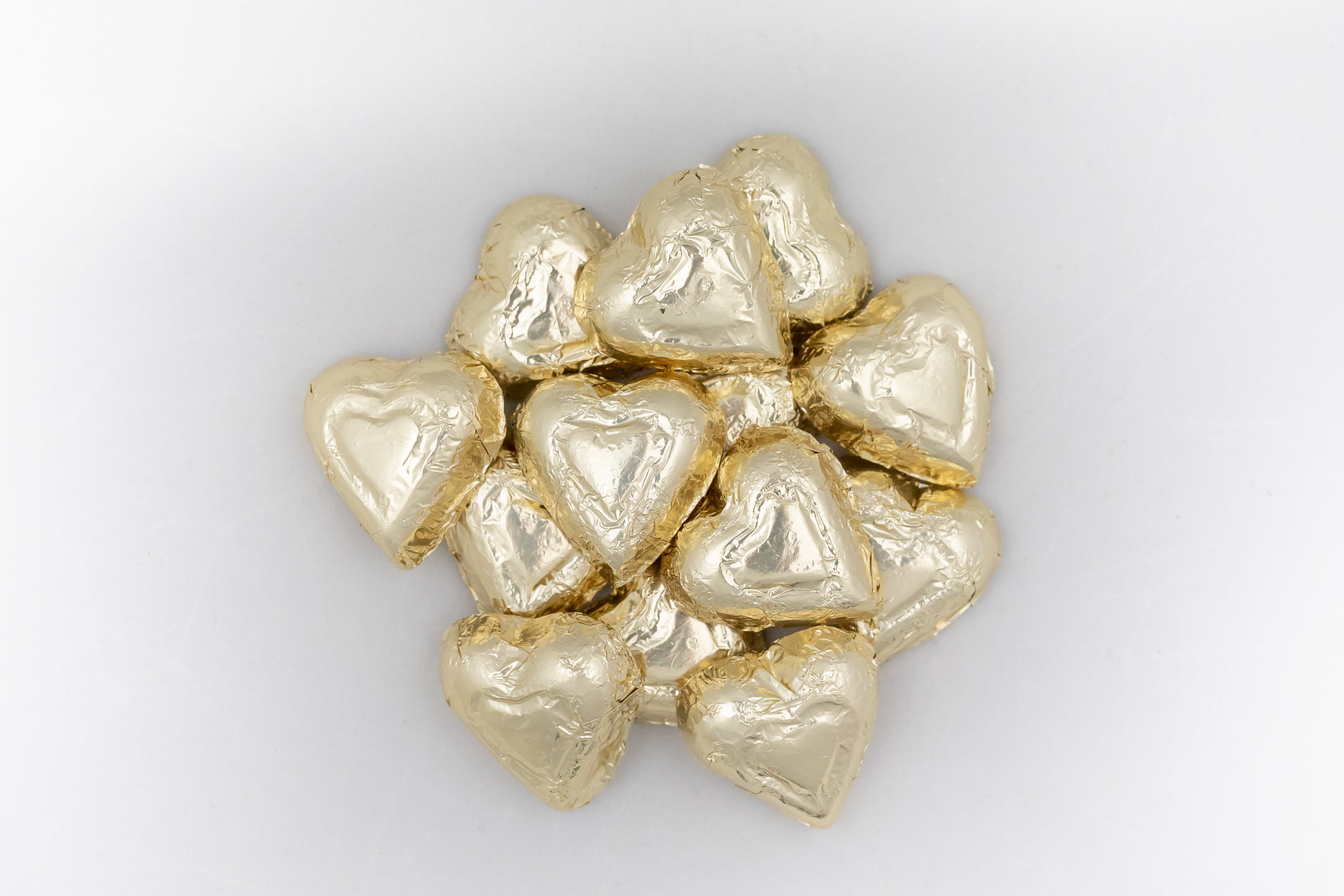 Gold foil wrapped milk chocolate hearts
