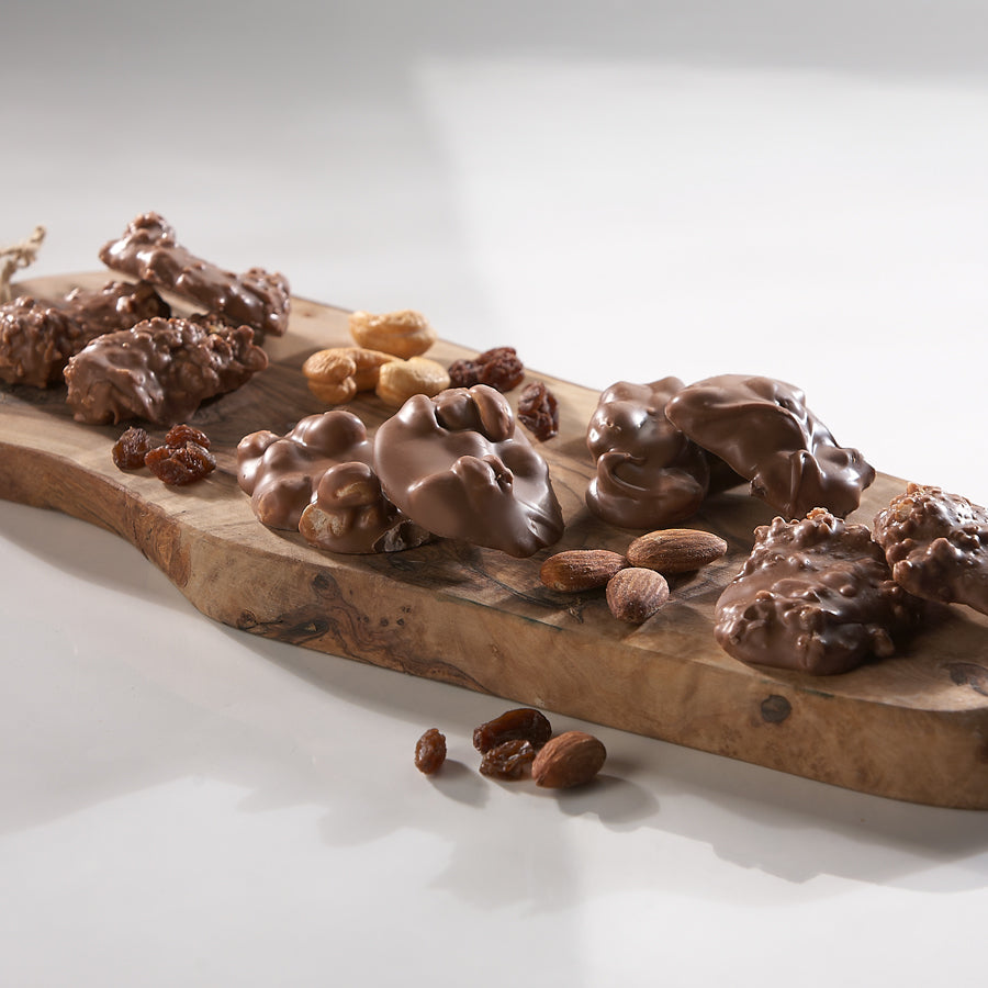 Chocolate fruit and nut clusters