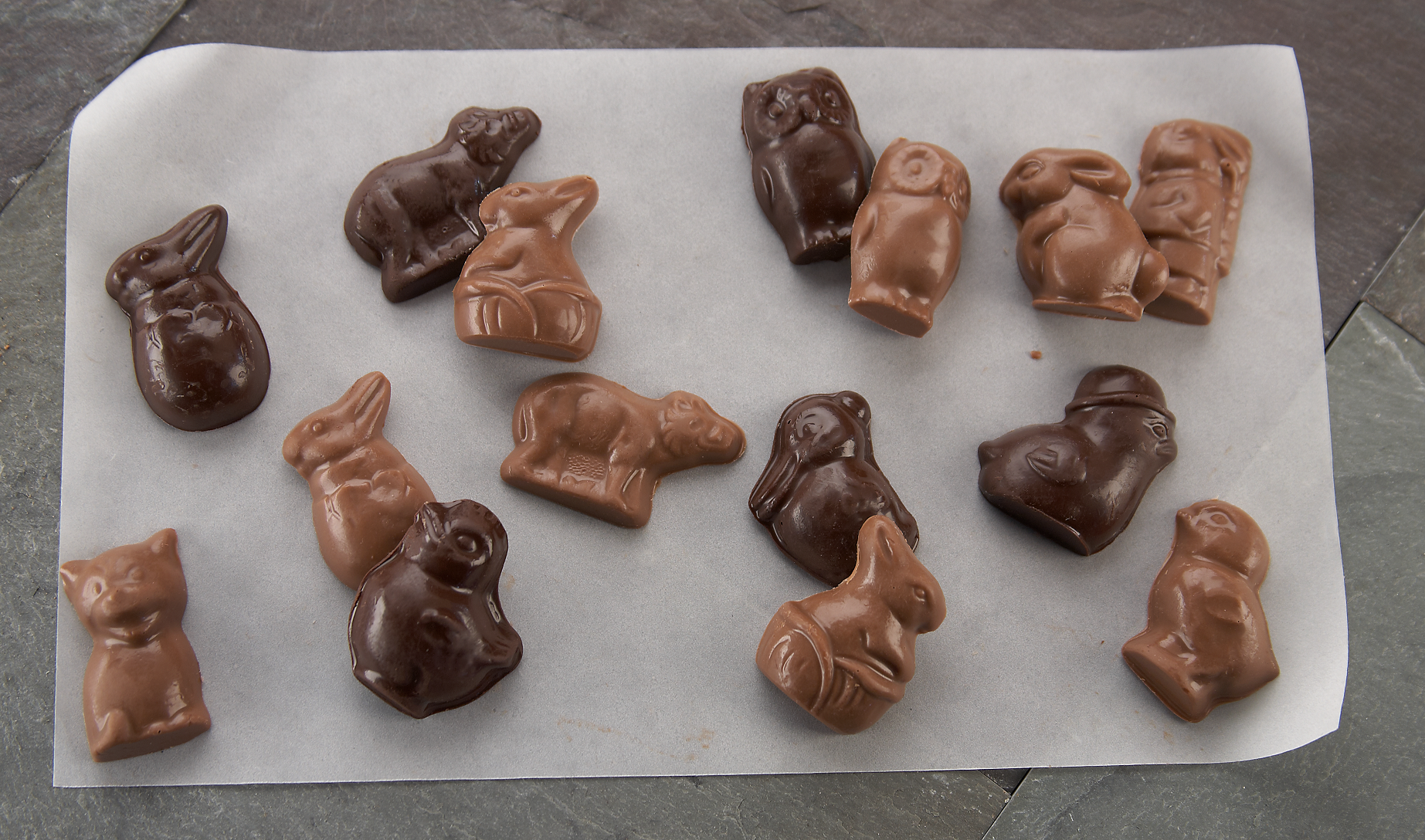 Various easter theme shaped chocolates