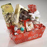 Winter wonderland gift basket filled with various chocolates